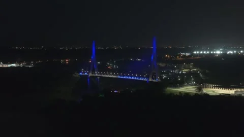 Integration Bridge Over Parana River And Marco das Tres Fronteiras At Night In Video stock 328280365
