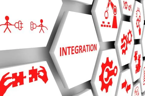 INTEGRATION concept cell background 3d illustration Stock Illustration