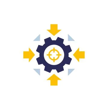 Integration concept vector icon with cogwheel and arrows 스톡 일러스트
