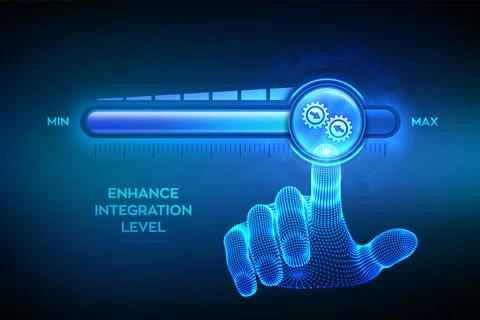 Integration data system. System Integration. Industrial and smart technolog.. Stock Illustration