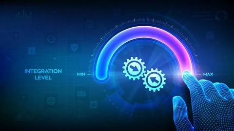 Integration data system. System Integration. Industrial and smart technolog.. Stock Illustration