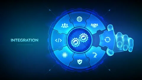 Integration data system. System Integration concept. Industrial smart techn.. Stock Illustration