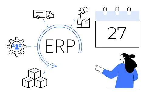 Integration of Enterprise Resource Planning ERP in Business Operations Stock Illustration