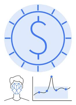 Integration of Facial Recognition in Financial Analytics and Market Trends Illustrazione stock