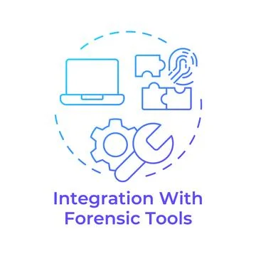 Integration with forensic tools blue gradient concept icon Stock Illustration