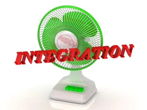 INTEGRATION- Green Fan propeller and bright color letters on a white backgrou 스톡 일러스트