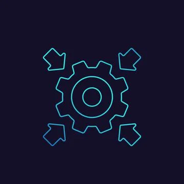 Integration icon with cogwheel and arrows, linear 스톡 일러스트