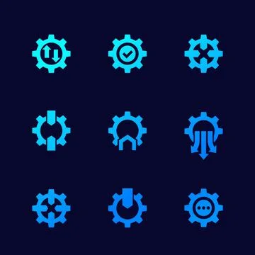 Integration icons with gears for web, vector Stock Illustration