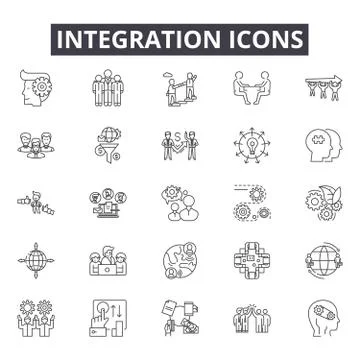 Integration line icons for web and mobile design. Editable stroke signs Stock Illustration