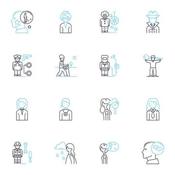 Integration linear icons set. Fusion, Synthesis, Unification, Convergence Stock Illustration