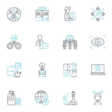 Integration linear icons set. Synergy, Unification, Blending, Incorporation Illustrazione stock