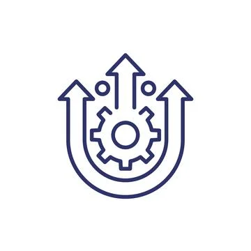 Integration, optimization line icon with gear Stock Illustration