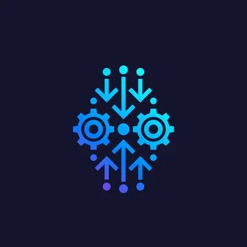 Integration, optimization vector icon with gears, technological concept Stock Illustration