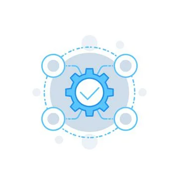 Integration, optimization vector icon with gears on white Stock Illustration