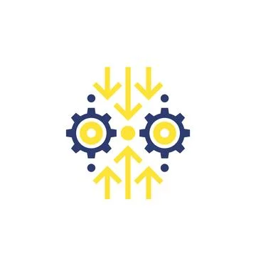 Integration, optimization vector icon with gears and arrows Stock Illustration