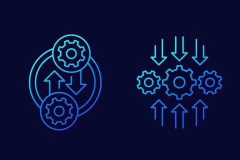 Integration or optimization line icons, vector art Stock Illustration