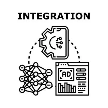 Integration process connecting digital systems and marketing 스톡 일러스트