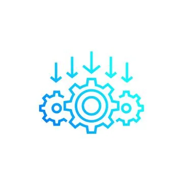 Integration process, technology vector line icon with cogwheels 스톡 일러스트