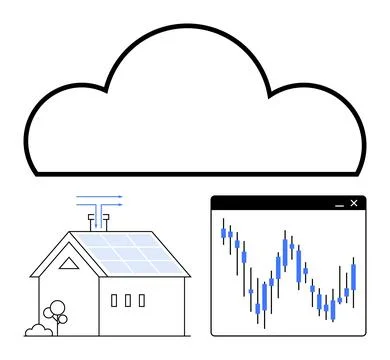 Integration of Solar Energy with Data Analytics in Cloud Technology Stock Illustration