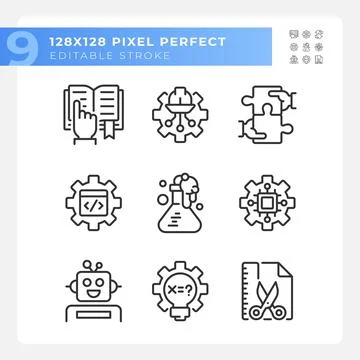 Integration of STEM programs pixel perfect linear icons set イラスト素材
