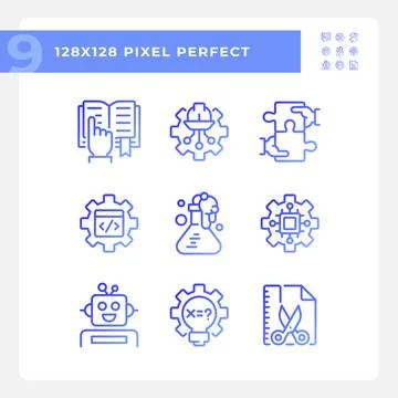 Integration of STEM programs pixel perfect gradient linear vector icons set Illustrazione stock