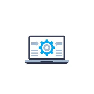 Integration system, computer technology icon with laptop Stock Illustration