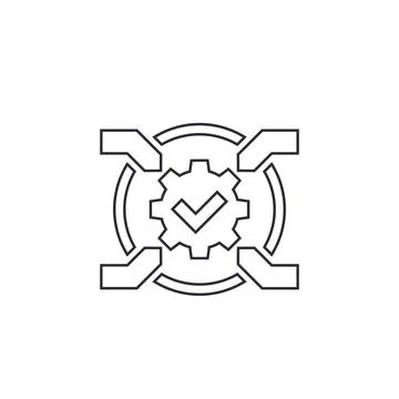 Integration system vector icon with checkmark, linear 스톡 일러스트