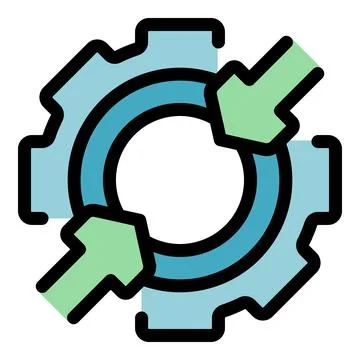 Integration system working with two arrows pointing to center of gear wheel Illustrazione stock