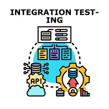 Integration testing process connecting systems and data flow Stock Illustration
