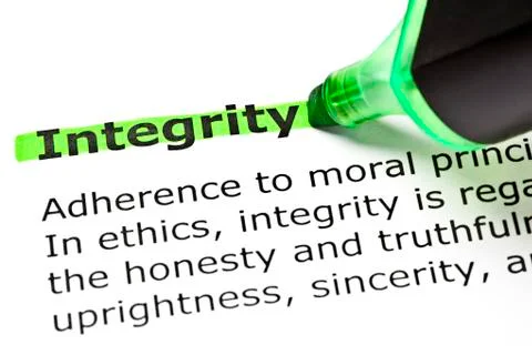 'integrity' highlighted in green Stock Photos