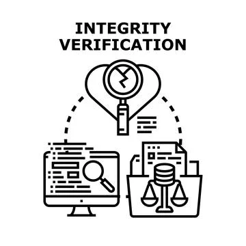 Integrity verification process analyzing data and ethics Illustrazione stock
