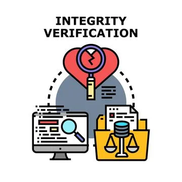 Integrity verification process analyzing data and ethics Stock Illustration