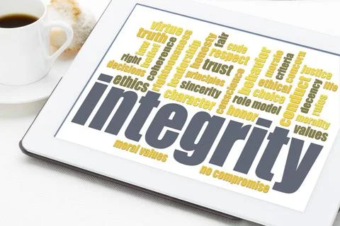  integrity word cloud on digital tablet integrity word cloud on digital ta... Stock Photos