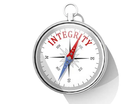 Integrity word printed on compass isolated Stock-Illustration
