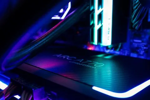 Intel ARC A770 Limited Edition Installed Inside A Computer 스톡 사진