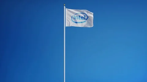 Intel company flag in slow motion, editorial animation Stock-Footage 73155099