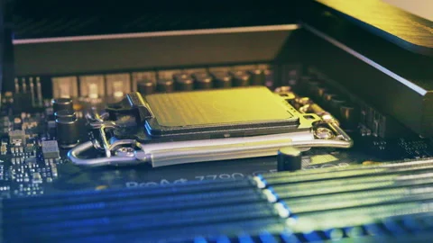 Intel Computer CPU Asus Motherboard Technology Circuits Data Chip Stock Footage 240241251