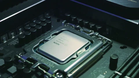 Intel Computer CPU Asus Motherboard Technology Circuits Data Chip Stock Footage 240241405