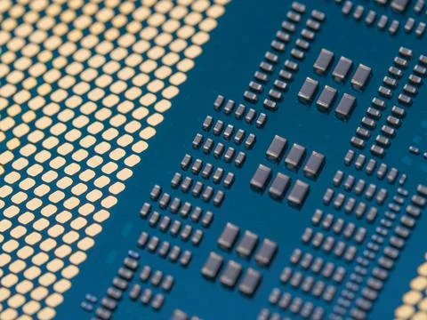 Intel Core 14th gen i9-14900K processor case, focus on CPU connectors 스톡 사진