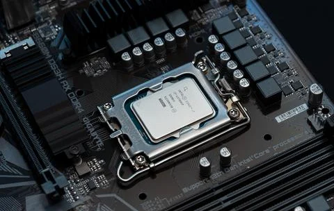 Intel Core i7 13700KF SRM89 modern CPU processor installed on a brand new mo 写真素材