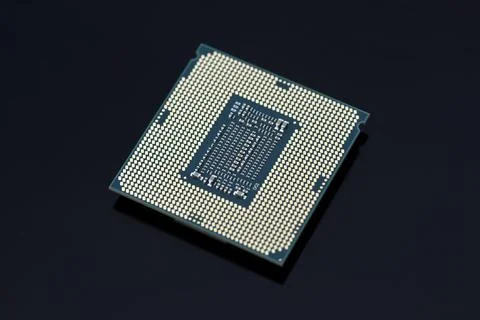 Intel Core i7 processor CPU closeup isolated on black Foto stock