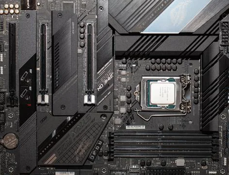 Intel Core i9-11900 Processor in Motherboard ASUS ROG Strix Z590-F Gaming Wi- Stock Photos