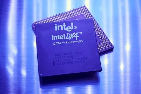 Intel DX4 processor close up. Early Intel microprocessor Stock Photos