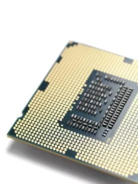 Intel i7 processor gold contacts CPU socket circuit isolated on white background Stock Photos
