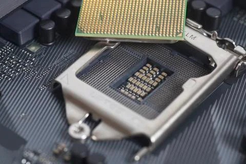 Intel LGA 1151 cpu socket on motherboard Computer PC with cpu processor Stock Photos