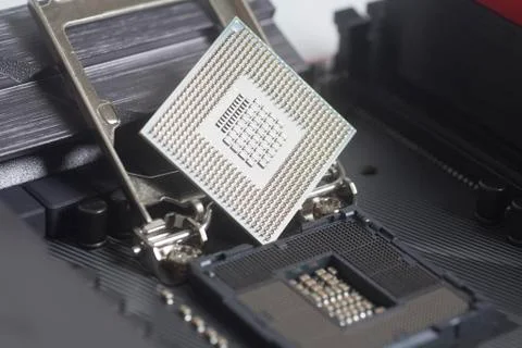 Intel LGA 1151 cpu socket on motherboard Computer PC with cpu processor 写真素材