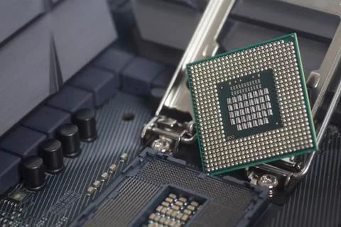 Intel LGA 1151 cpu socket on motherboard Computer PC with cpu processor Stock Photos