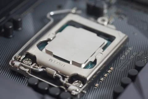 Intel LGA 1151 cpu socket on motherboard Computer PC with cpu processor 写真素材