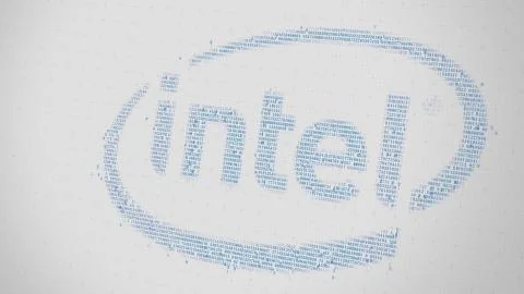Intel logo being made with many numbers. Digital business conceptual editorial Stock Illustration