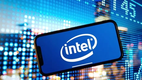 Intel logo displayed on mobile phone Stock Footage 260421545